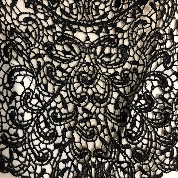 White Dress with Black Lace Deep V Neck (NWOT) - Picture 5 of 6